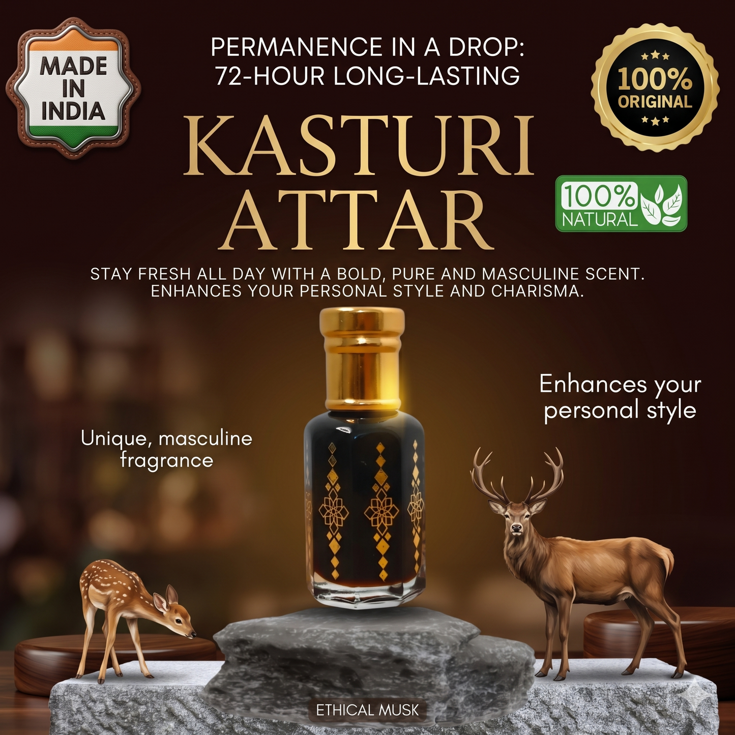 The Original Kasturi Attar | Long-Lasting & Exotic Musk | Pack of 2 | 15ML + 15ML